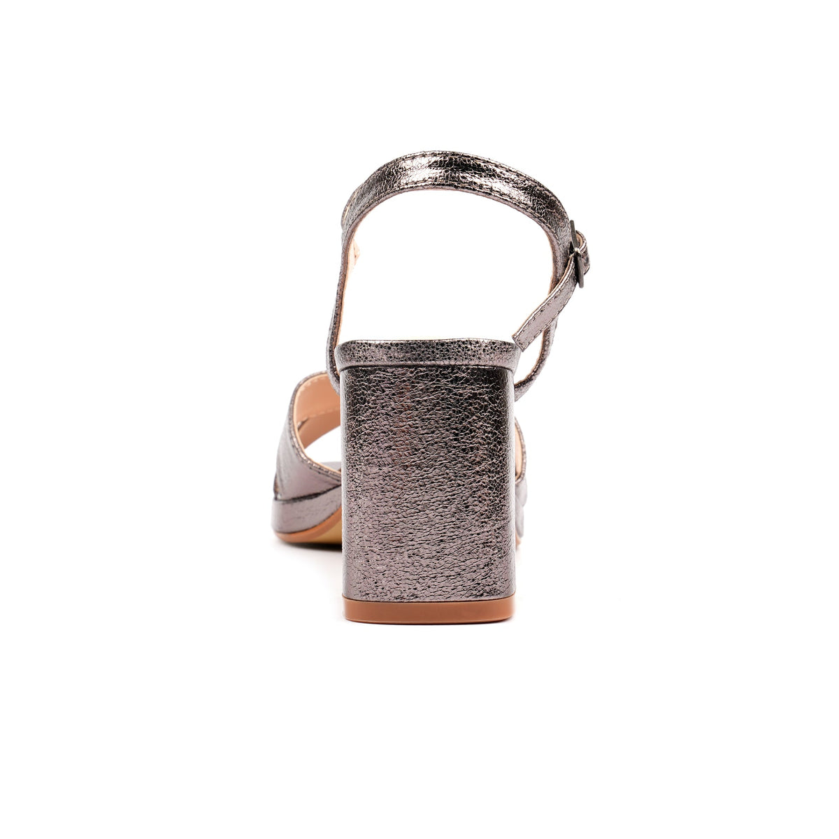 Justina Pewter Block Heel Sandal