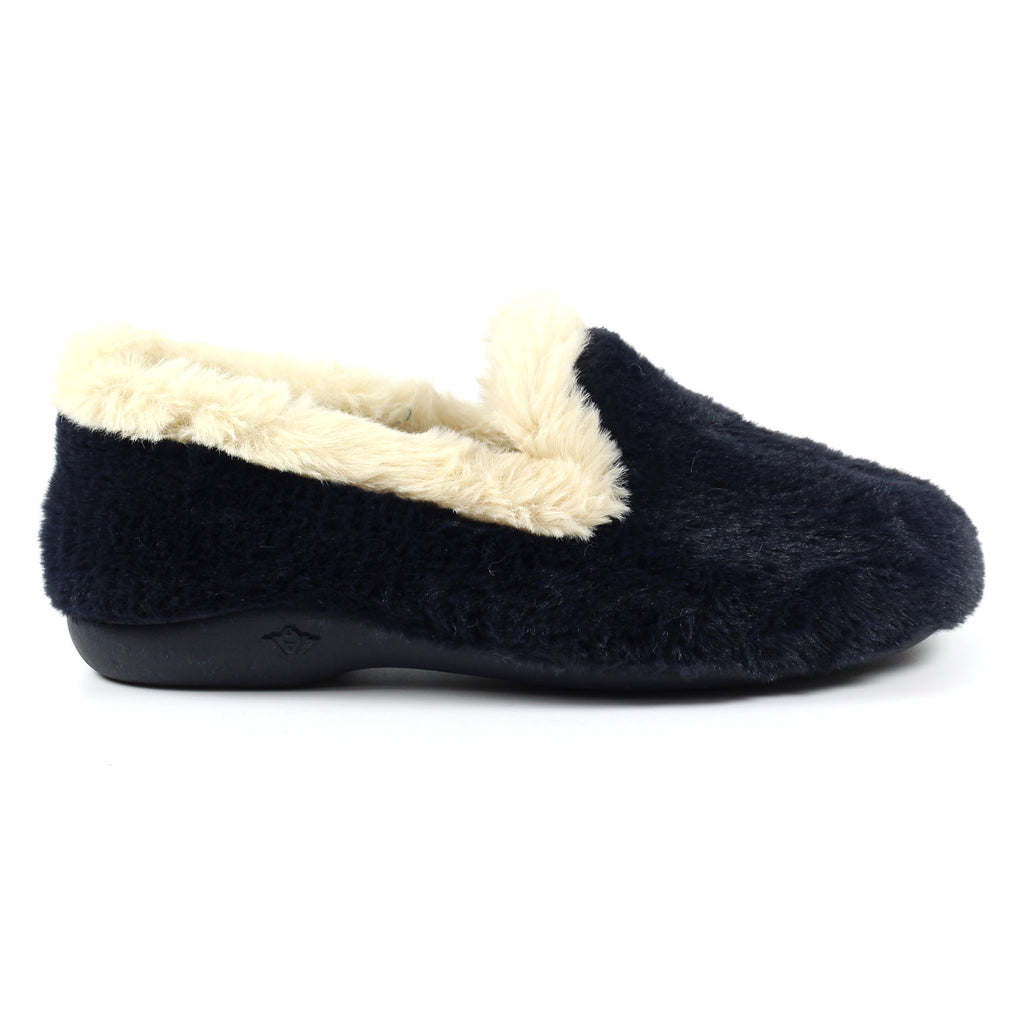 Shake Navy Fur Trim Slipper